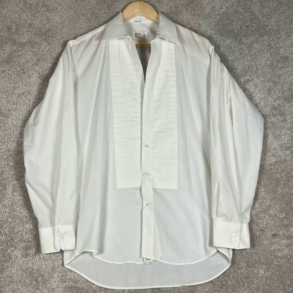 Vintage 60s After Six Tuxedo Shirt Mens 16 33 White Pleated Front Made in USA